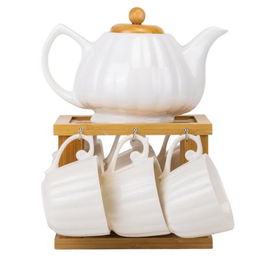 Набор чашек с чайником Elisey симфония с блюдцами 6 шт. Белый (135-81-9184-001) - фото 2