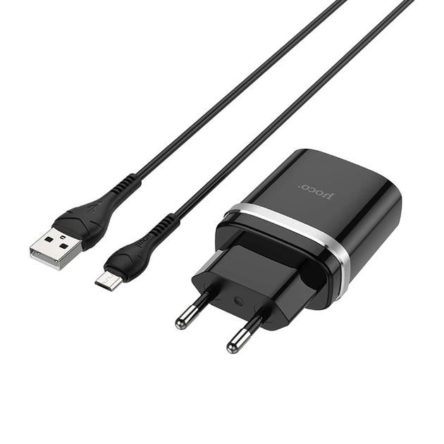 Пристрій мережевий зарядний Hoco C12Q Smart QC3.0 1 USB/3A з кабелем для заряджання USB/MicroUSB Чорний - фото 3