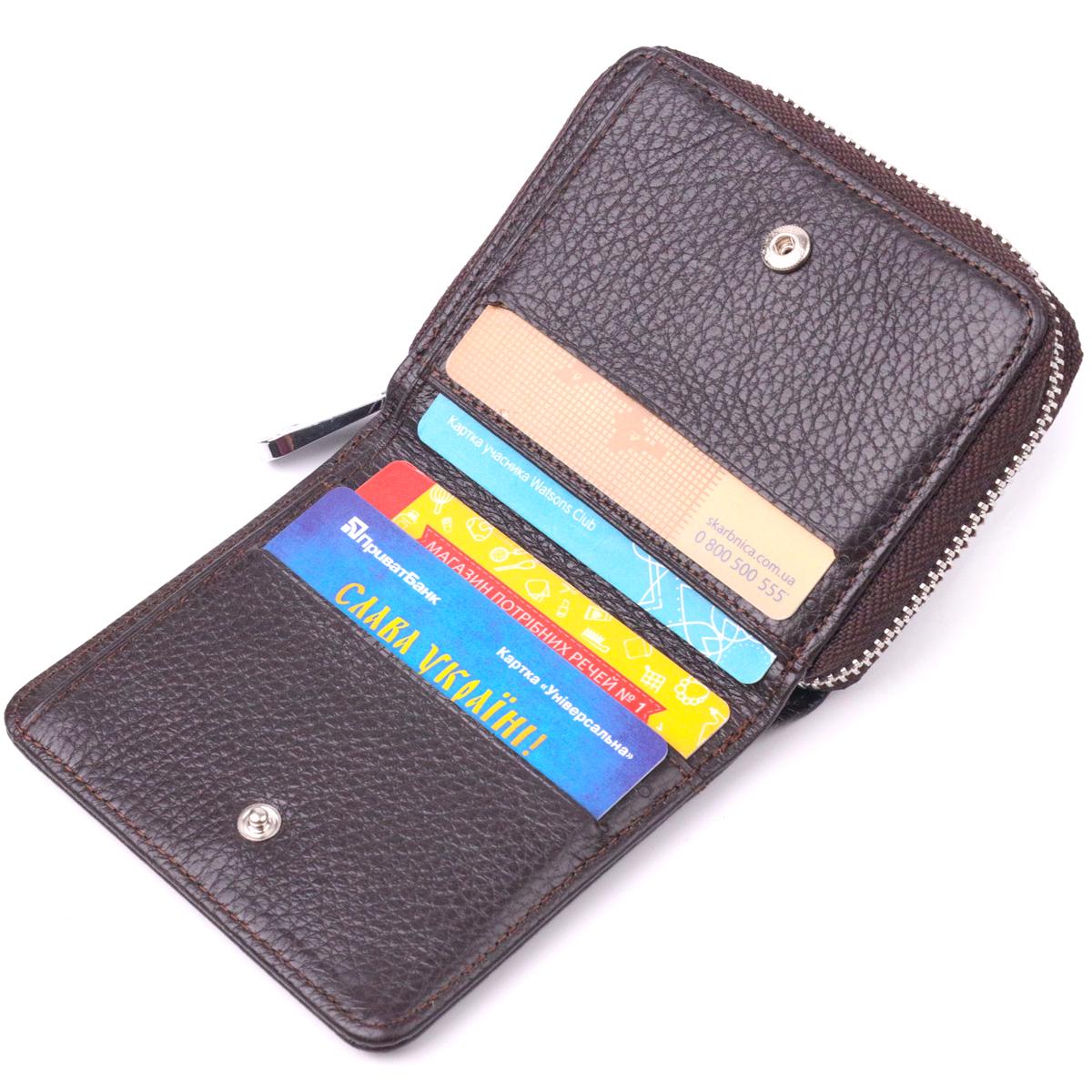 Кошелек с монетницей на молнии женский Karya Women Wallet 21412 из натуральной кожи Коричневый - фото 3