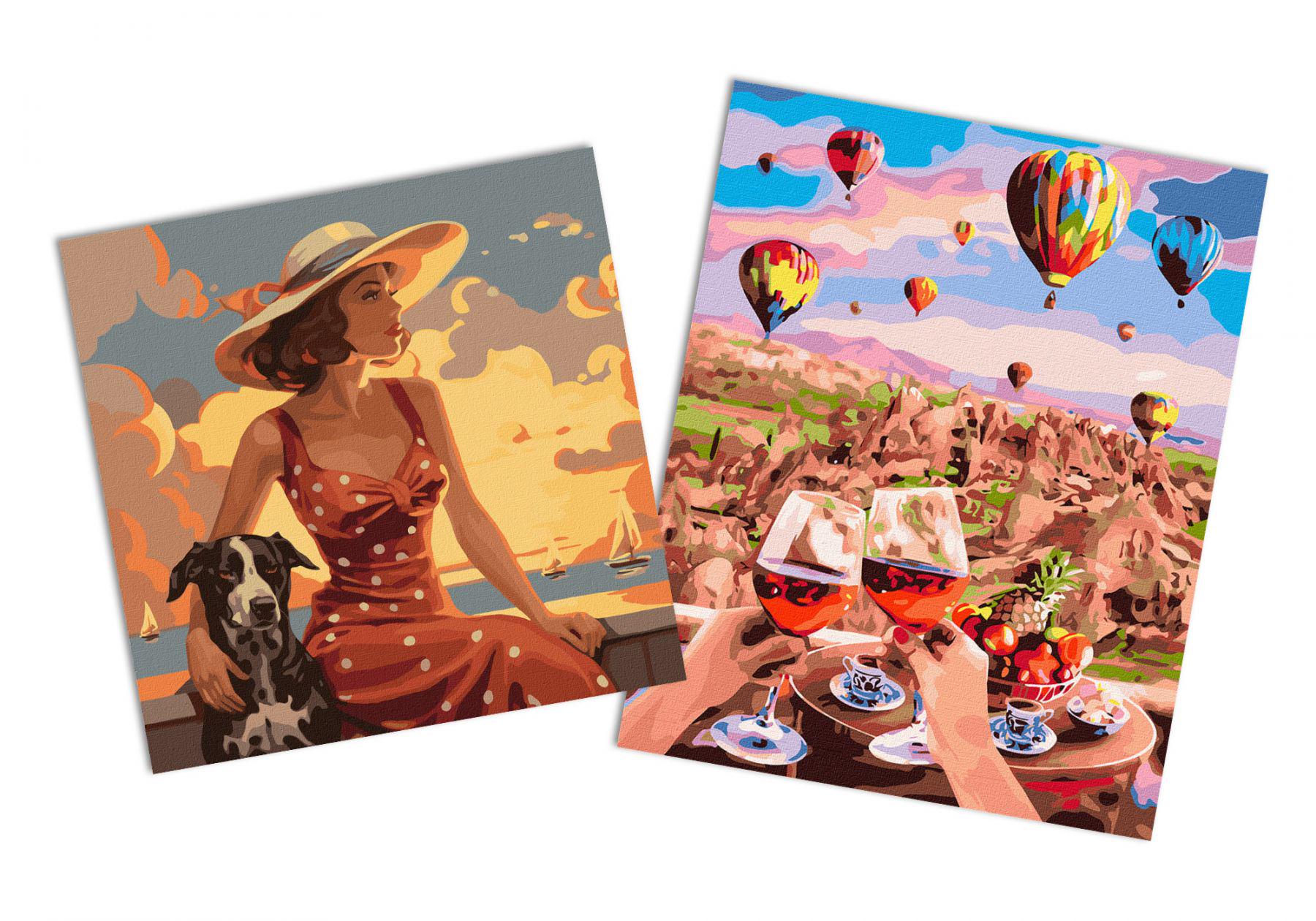 Набор картин по номерам Идейка 2в1 Волшебная Каппадокия 40x50 см KHO2837 и Атмосфера моря 40x40 см KHO2536 (CKHO3736)