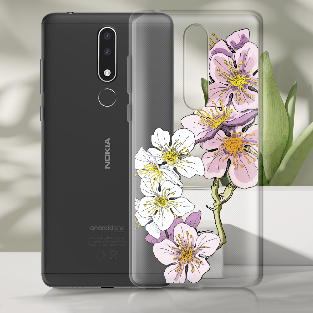 Чохол BoxFace Nokia 3.1 Plus Cherry Blossom Чорний силікон зі склом (36116-cc4-37737)