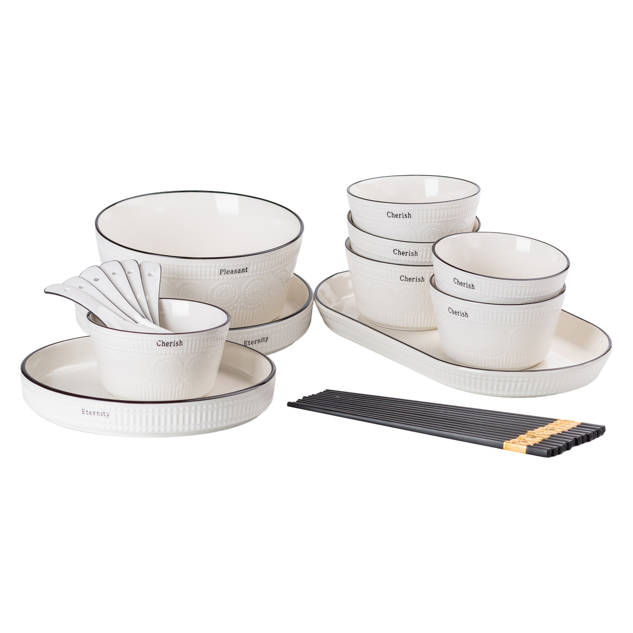 Сервиз столовый керамический для суши Yiwu Romantic на 6 персон 22 предмета Белый (HP-15-1)