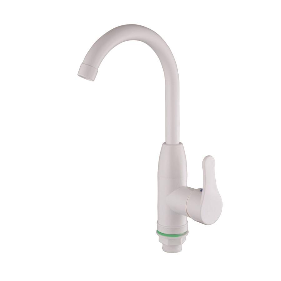 Смеситель кухонный термо пластиковый Plamix Diego-011-B высокий излив глянец без подводки White (PM0658)