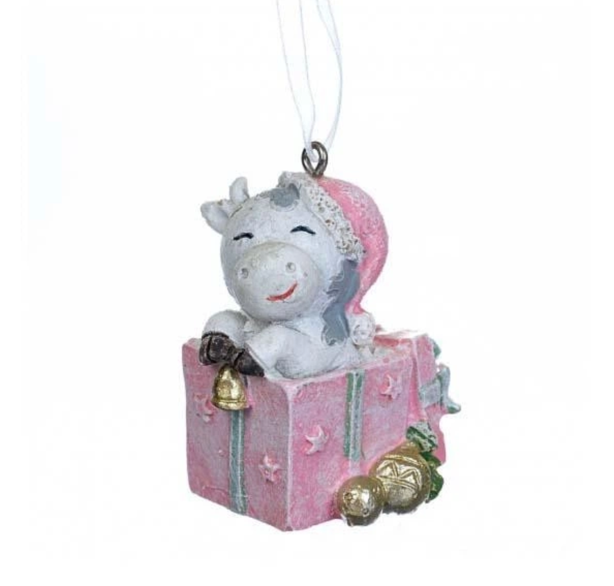 Елочная игрушка Elso Бычок с подарком (2007-023)