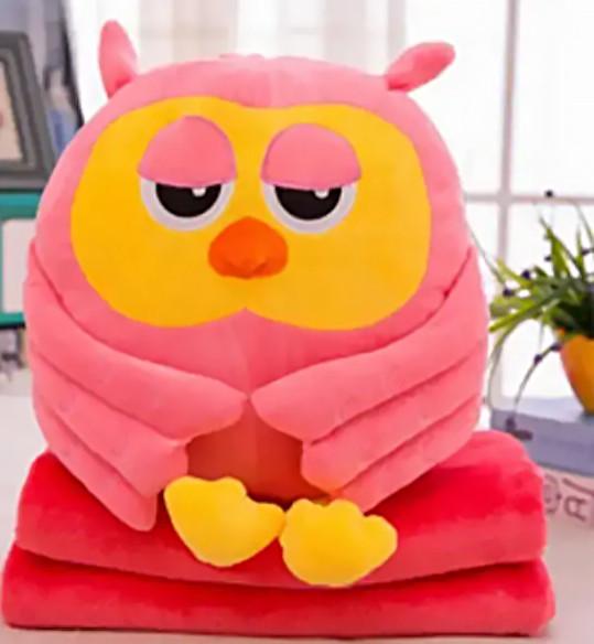 М'яка плюшева іграшка Сова 3в1 плед/подушка 10х160 см Рожевий (9ec0f1a3)