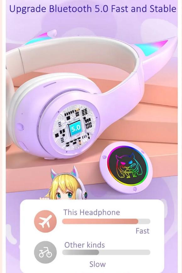 Наушники STN-25 с ушками и подсветкой беспроводные Фиолетовый (2104618666) - фото 6 Наушники STN-25 с ушками и подсветкой беспроводные Фиолетовый (2104618666) - фото 6