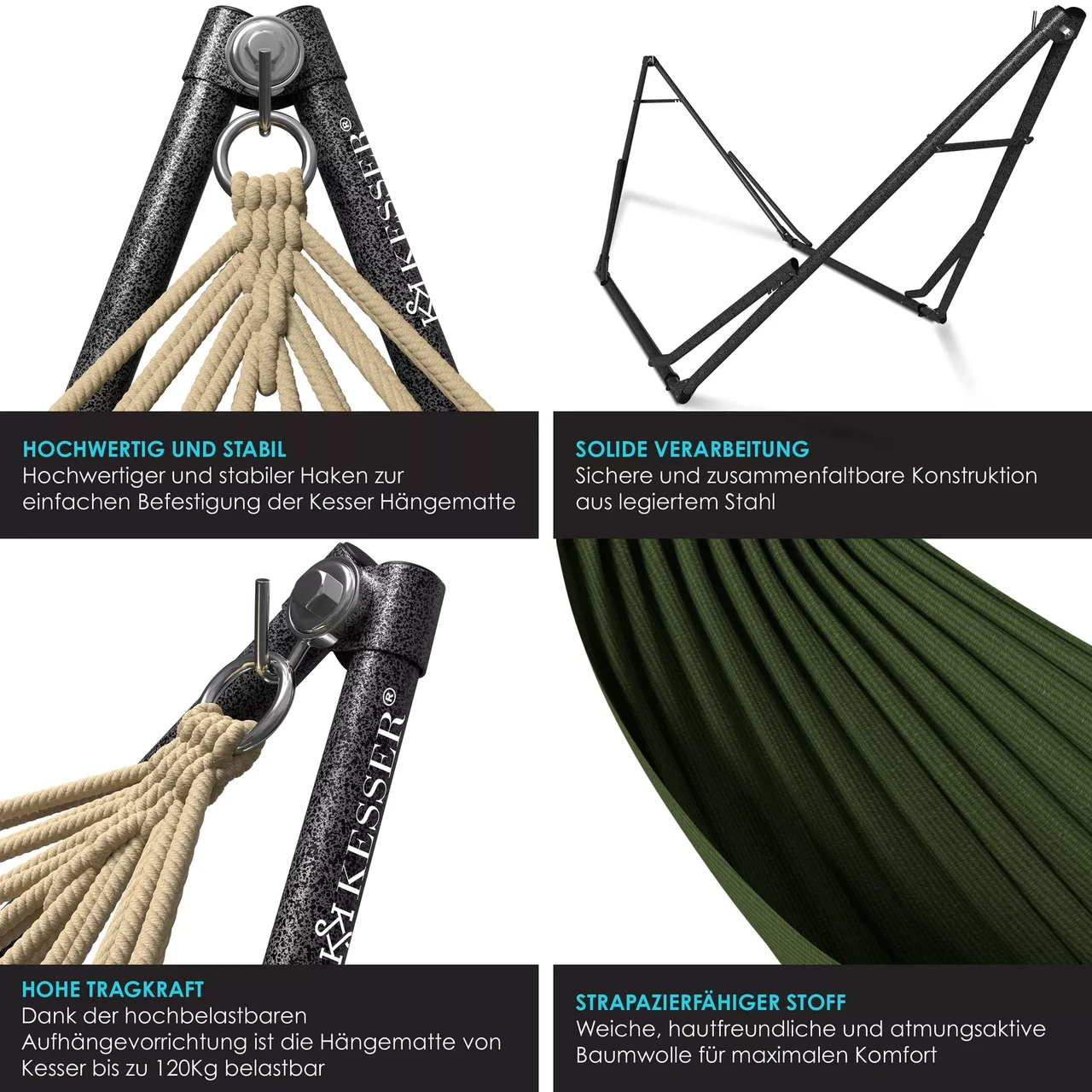 Гамаки KESSER підвісний для саду та дачі 200 кг 360x120x115 см (4260729115577) - фото 4 Гамаки KESSER підвісний для саду та дачі 200 кг 360x120x115 см (4260729115577) - фото 4