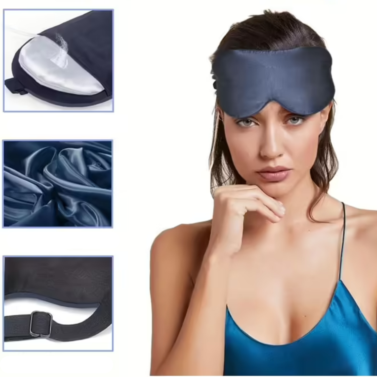 Маска для очей зігріваюча PJYU шовкова з USB та таймером Темно-синій (1589122) - фото 2