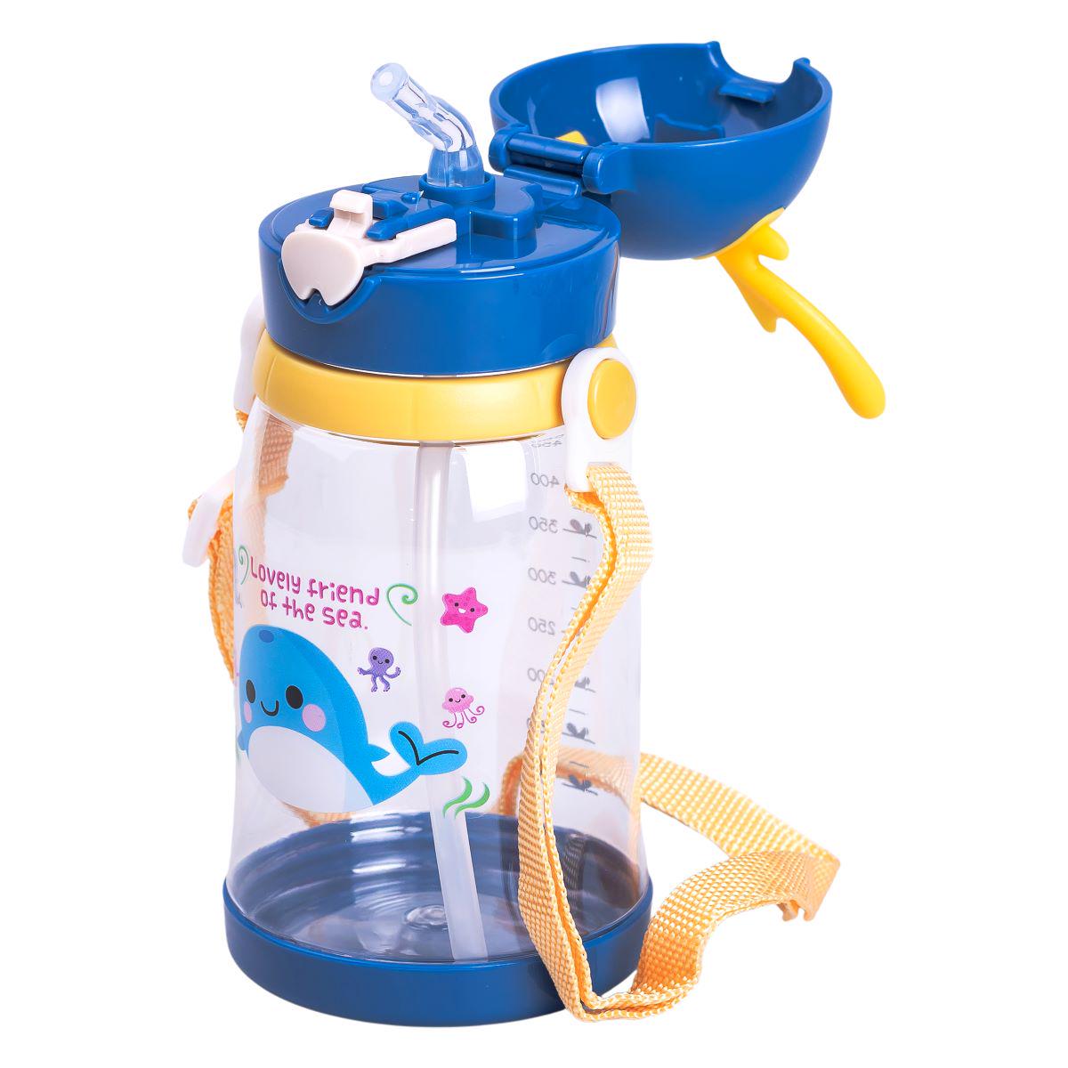 Пляшка для води дитяча на ремінці з трубочкою для спорту та школи 550 мл Синій (6765) - фото 3 Пляшка для води дитяча на ремінці з трубочкою для спорту та школи 550 мл Синій (6765) - фото 3