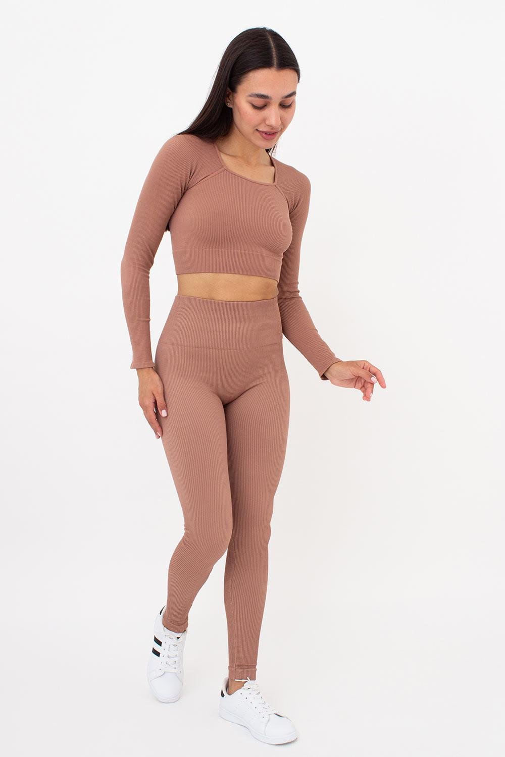 Топ укороченный Giulia CROP TOP с длинным рукавом RIB one size Brown-mokko (4823116929401) - фото 3 Топ укороченный Giulia CROP TOP с длинным рукавом RIB one size Brown-mokko (4823116929401) - фото 3