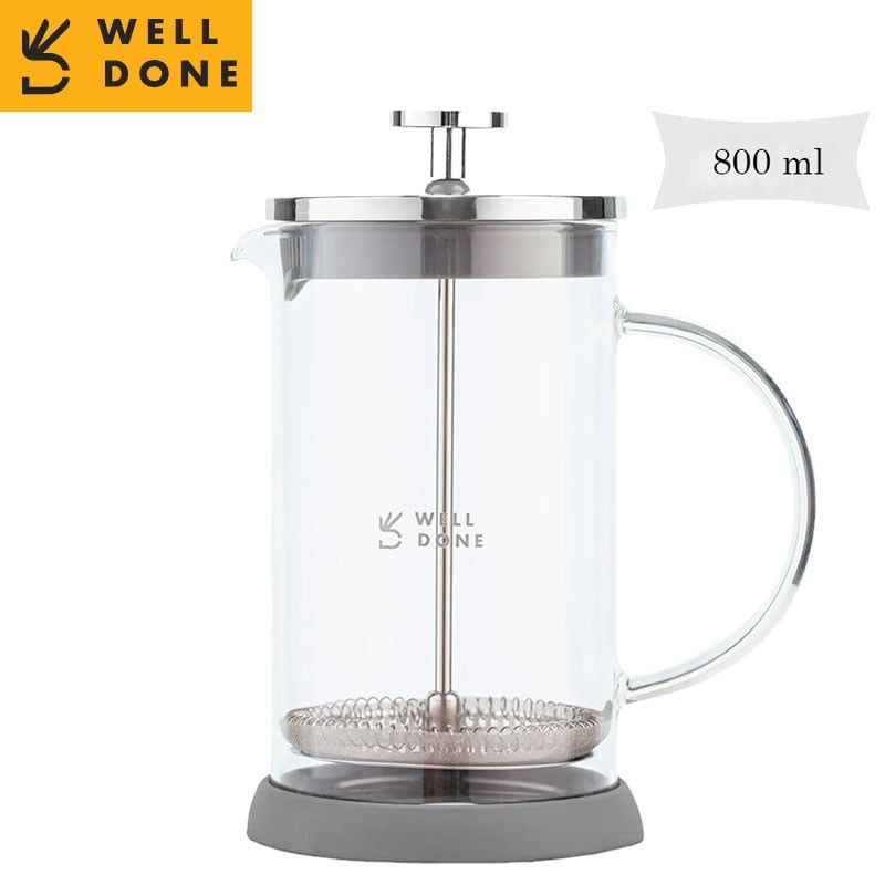 Заварник френч-пресс Well Done WD-8038B стеклянный 800 мл (26202754) - фото 3 Заварник френч-пресс Well Done WD-8038B стеклянный 800 мл (26202754) - фото 3