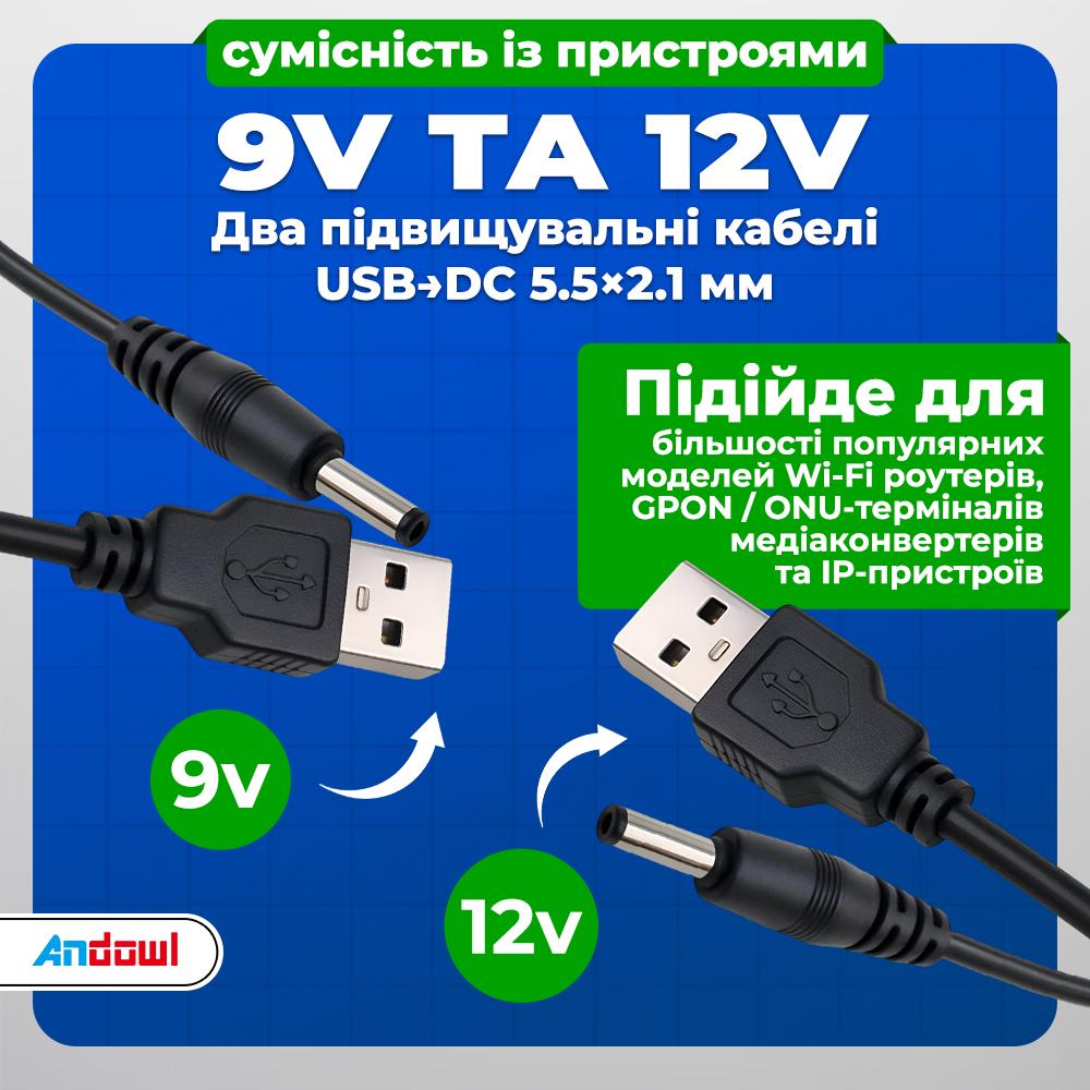 Джерело безперебійного живлення для роутера Andowl 26000 mAh з кабелем-перехідником USB DC 9V/12V і швидка зарядка з кабелем (42e46962) - фото 4