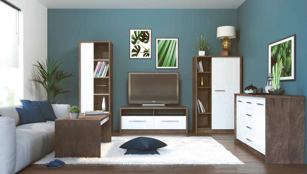 Комплект в гостинную Intarsio Virgo a Дуб ансберг темный/Ультра белый металлик