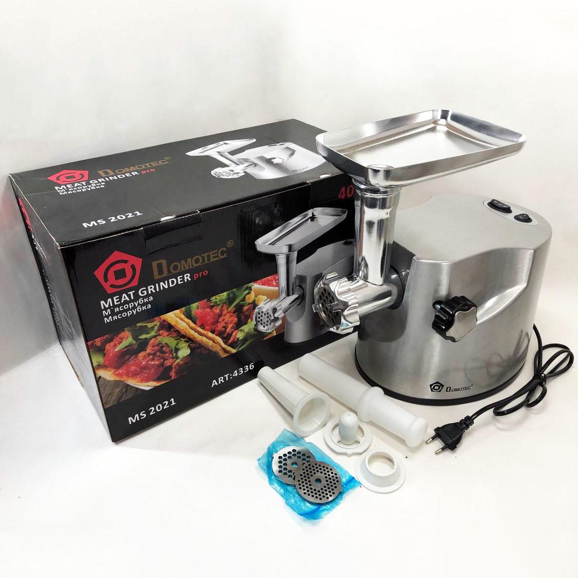 Мясорубка DOMOTEC MS-2021S с насадками 3000 Вт нержавеющая сталь.