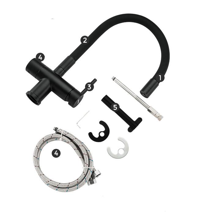 Змішувач для кухні на дві води Gappo G4398-36 з гнучким виливом Чорний - фото 4 Змішувач для кухні на дві води Gappo G4398-36 з гнучким виливом Чорний - фото 4