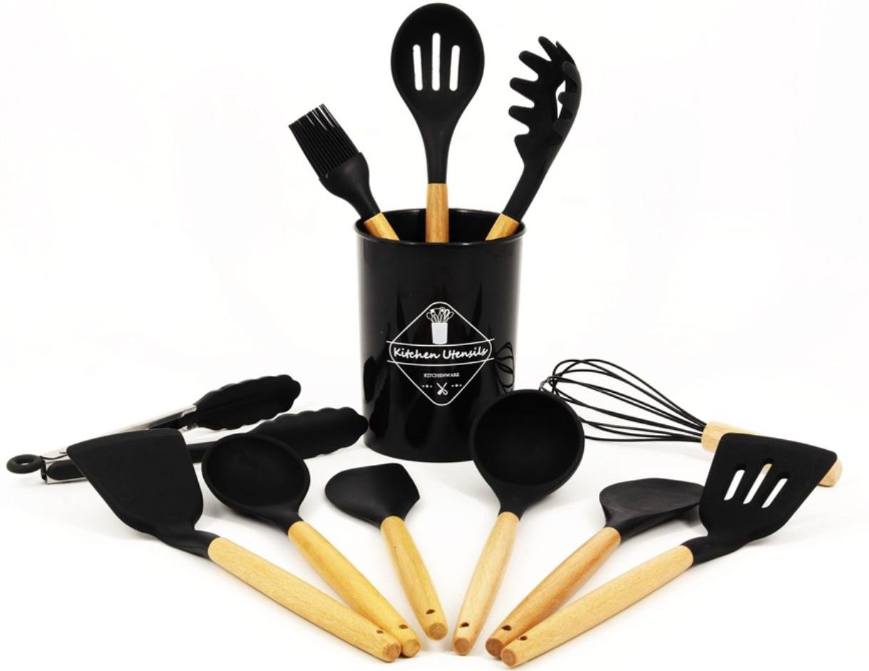 Набір кухонний силіконовий А-Плюс 12 пр. з відерцем Black (AWN-00425) Набір кухонний силіконовий А-Плюс 12 пр. з відерцем Black (AWN-00425)