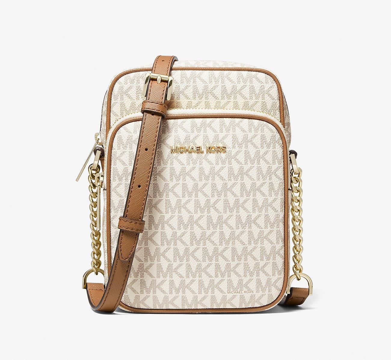 Женская сумка Michael Kors Jet Set Travel Medium logo crossbody bag Vanilla/Acorn (b2445)
