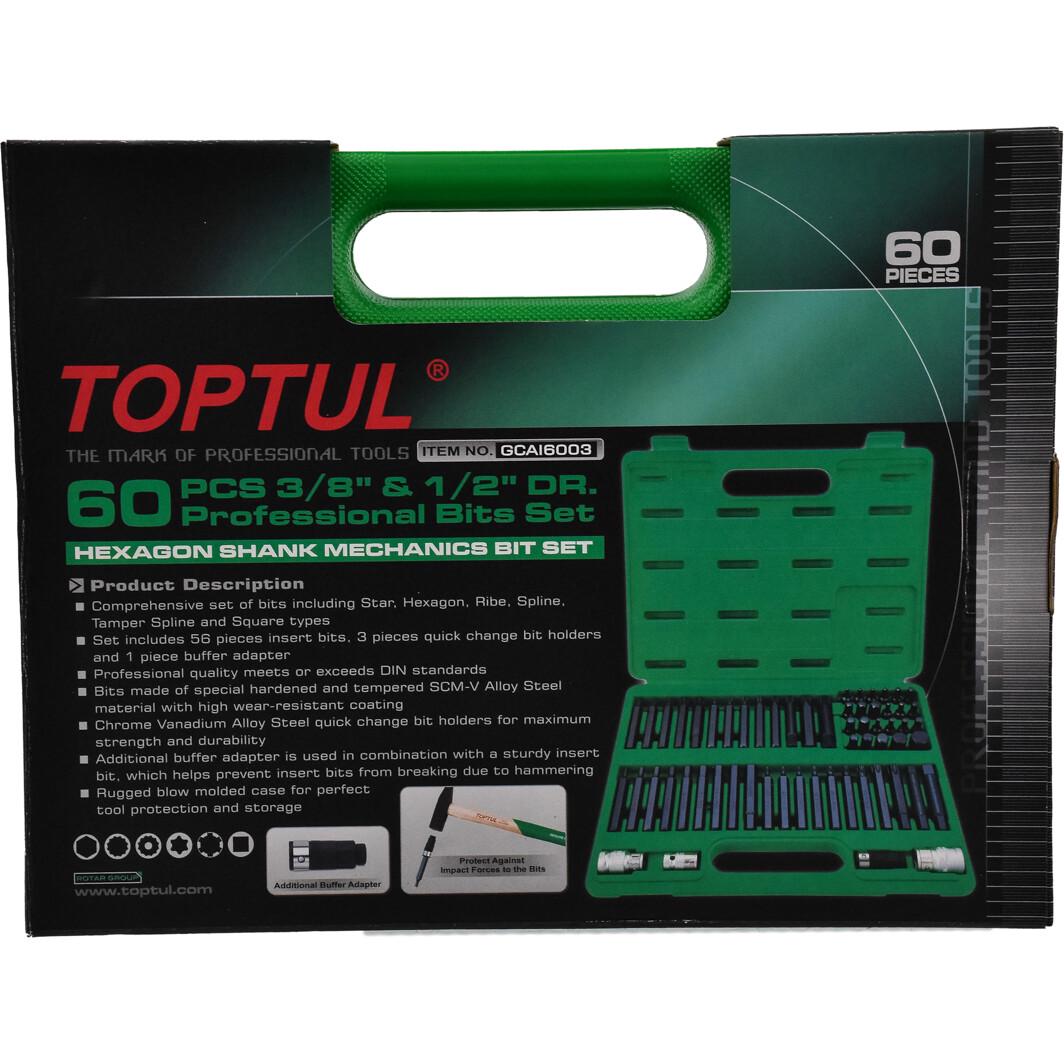 Набор бит Toptul GCAI600З с держателями и ударным переходником TORX HEX SPLINE RIBE SQ 60 шт. (106-112-GCAI600З) - фото 4