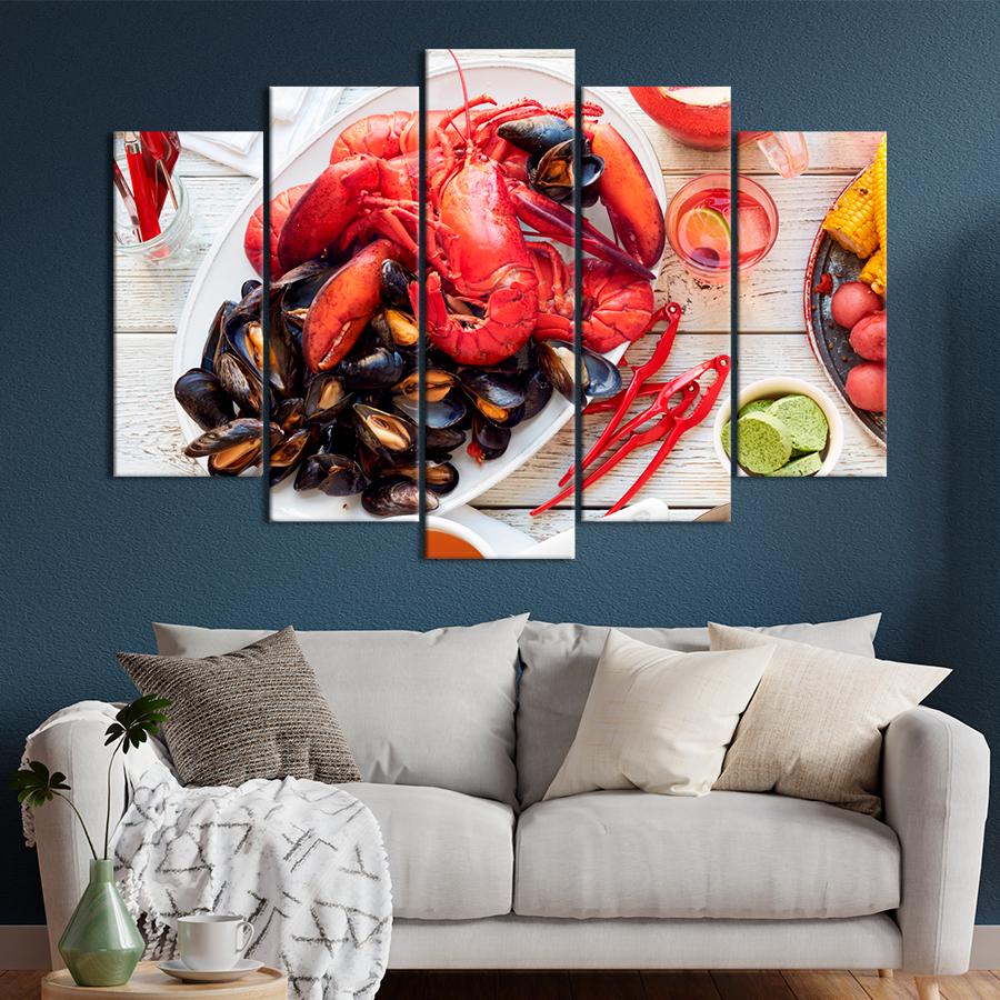 Настенний декор Вкусные морепродукты мидии и лобстеры 137x85 см (A506-5)