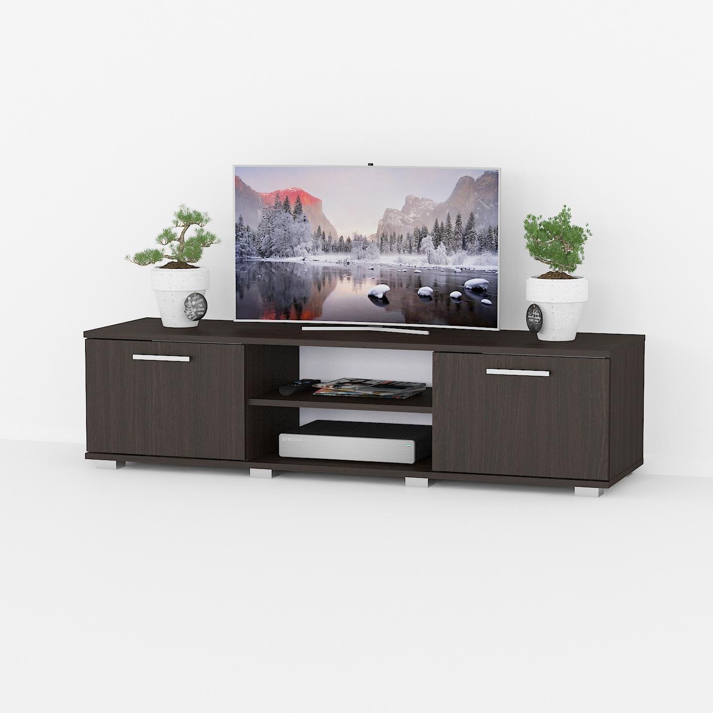 Тумба под телевизор с дверями и полкой 1400x361x403 мм Венге темный (mgt-106-vg)