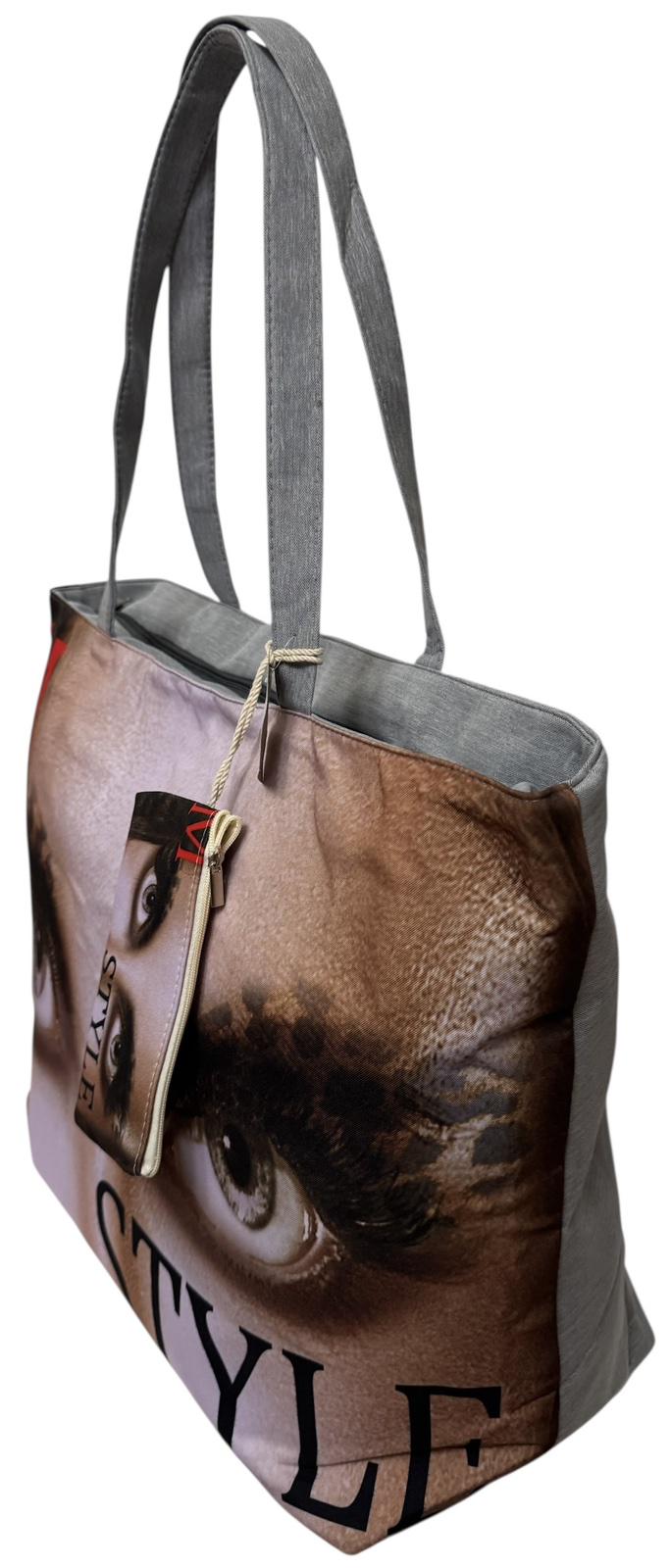 Сумка пляжна жіноча з тканини на блискавці 20-50 см Сірий з бежевим - фото 2