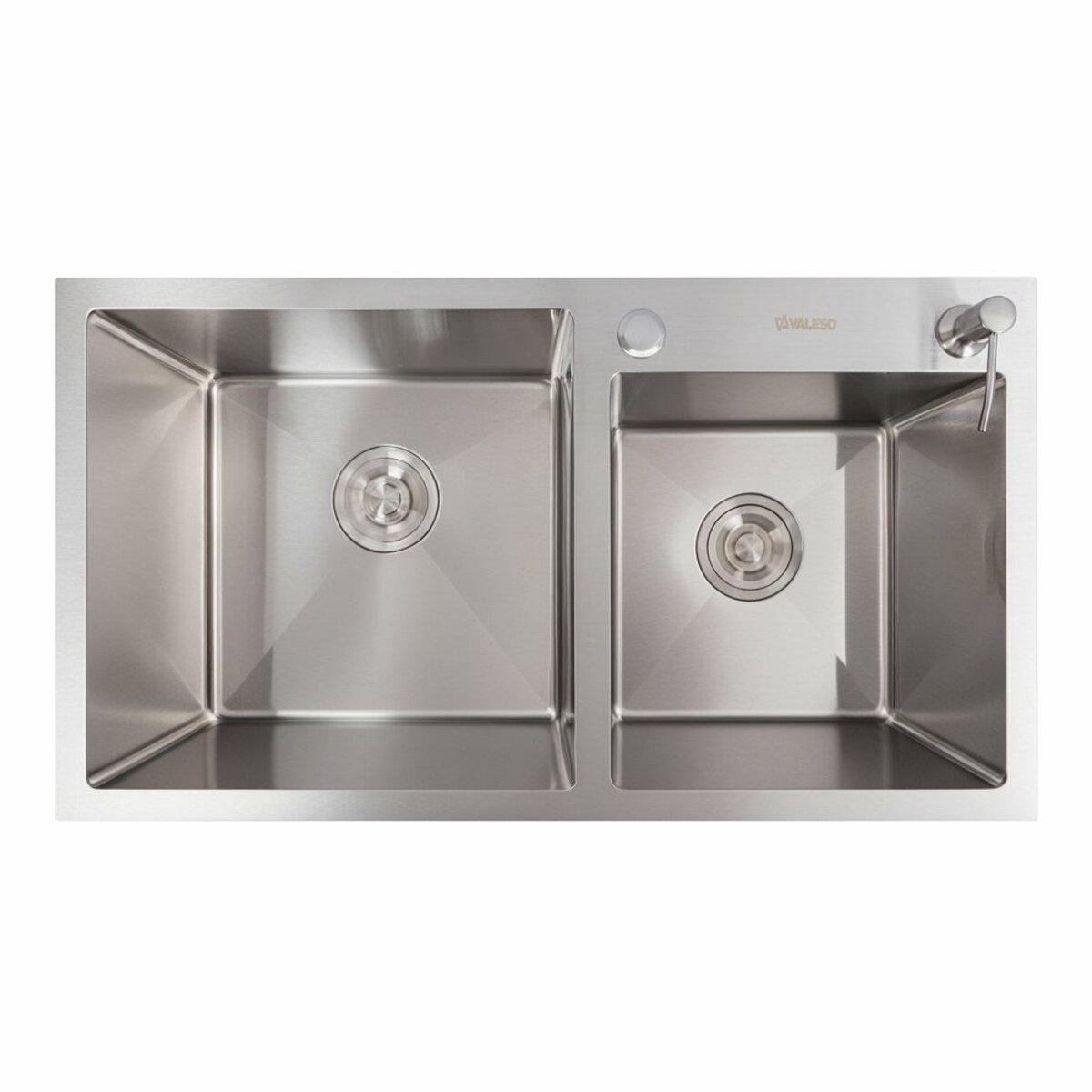 Мойка кухонная Valeso Handmade нержавеющая сталь на две чаши 3,0/0,8 см 78x43 см (0900)