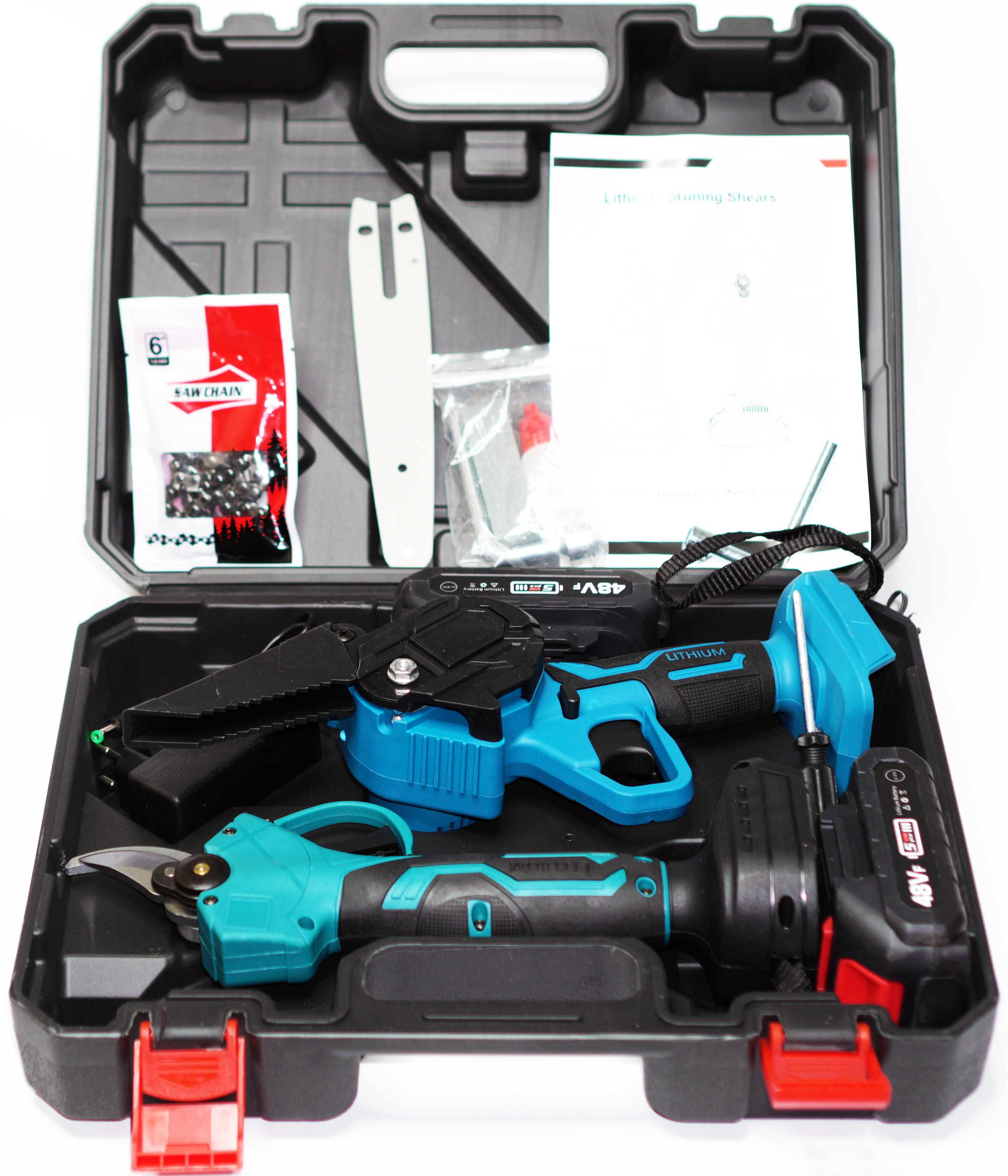Пилка акумуляторна міні та садовий секатор акумуляторний у пластиковому кейсі - фото 2