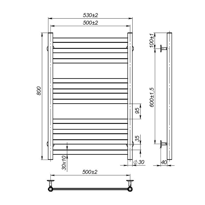 Полотенцесушитель Onlyheat Vesta 500/800/10 (68008) - фото 3 Полотенцесушитель Onlyheat Vesta 500/800/10 (68008) - фото 3