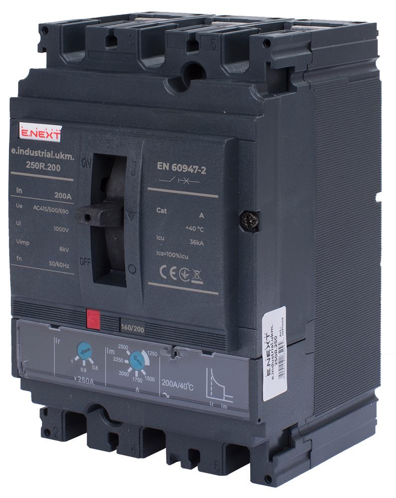 Автоматический выключатель E.NEXT e.industrial.ukm.250R.200 3P 200А 36кА с регулировкой (i091008)