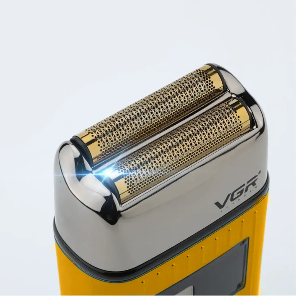 Аккумуляторная электробритва шейвер с USB и LED дисплеем, Желтая VGR V-357 (L) - фото 4