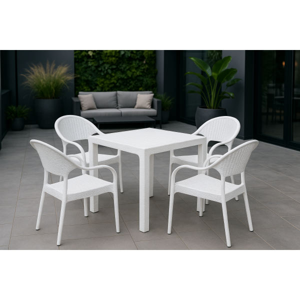 Комплект садовый стол 90х90 см и стулья 4 шт. пластиковый Белый (31949168)