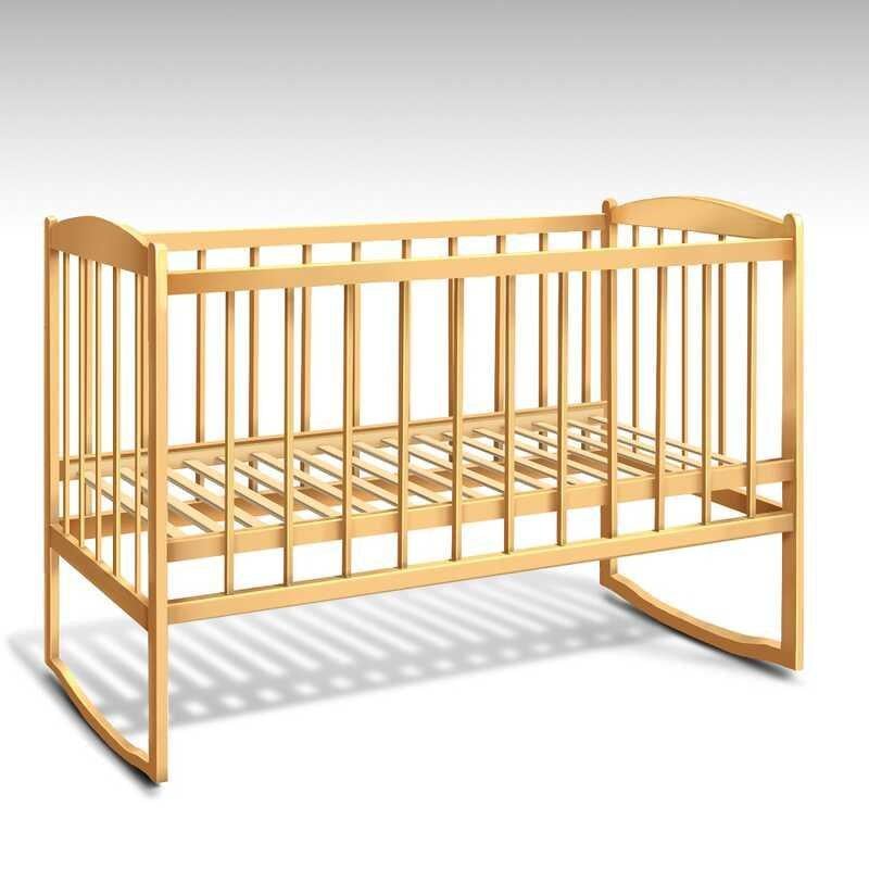 Кроватка-качалка деревянная с бортиком простая Светло-коричневый (120251)