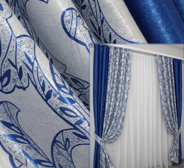 Штори комбіновані блекаут 1,5х2,7 м 2 шт. Синій/Сірий (016дк/10-500) - фото 5