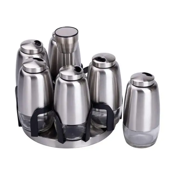 Набір баночок для спецій YIWU на поворотній підставці 6 шт. по 120 мл Хром (147-107-HP-1300) - фото 4