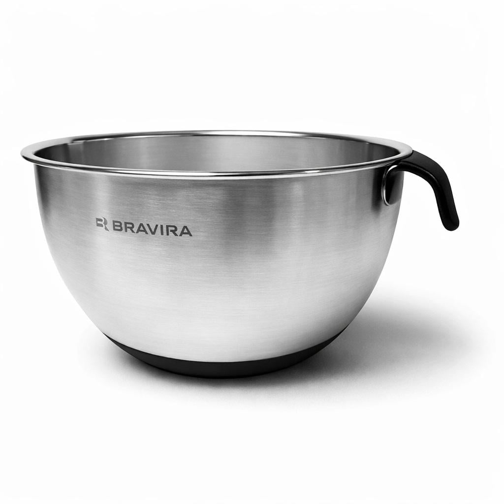 Миска BRAVIRA 22 см из нержавеющей стали с силиконовым дном и ручкой (BR0081)