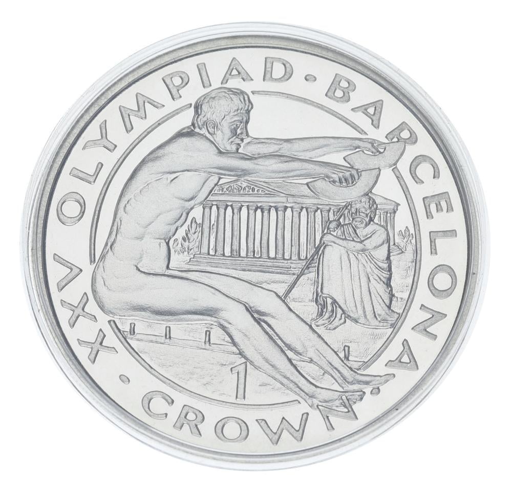 Коллекционная монета Гибралтар 1 крона 1991 Серебро Proof XXV Летние Олимпийские игры в Барселоне 1992-Прыжки в длину (М23291)