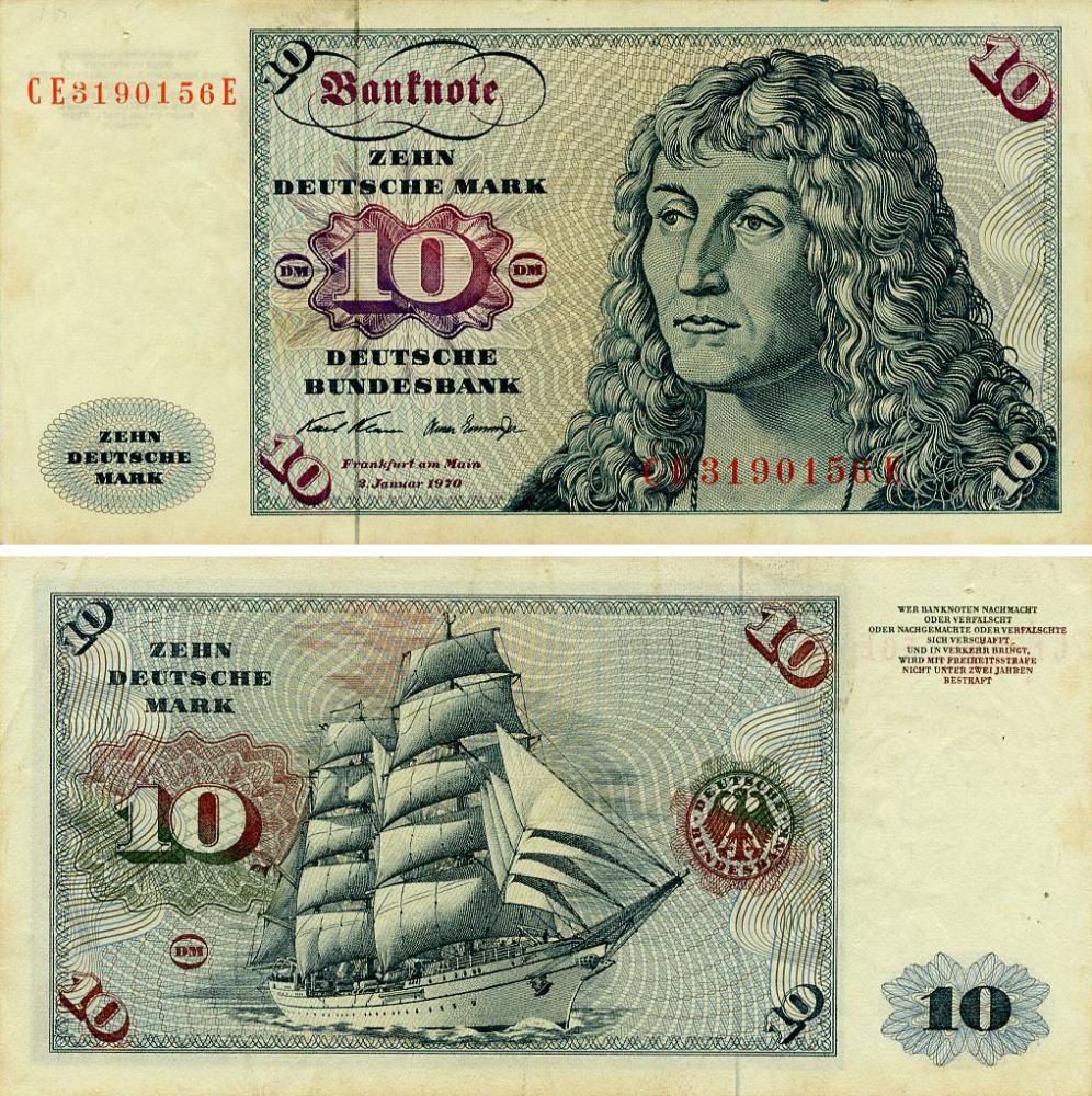 Коллекционные банкноты Германия 10 марок 1970 F-VF (P31a)