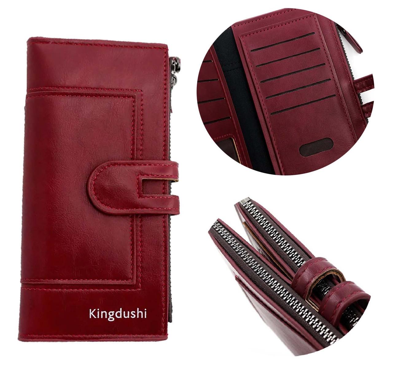 Гаманець жіночий Kingdushi з кишенею для телефону 19х10 см Червоний - фото 5
