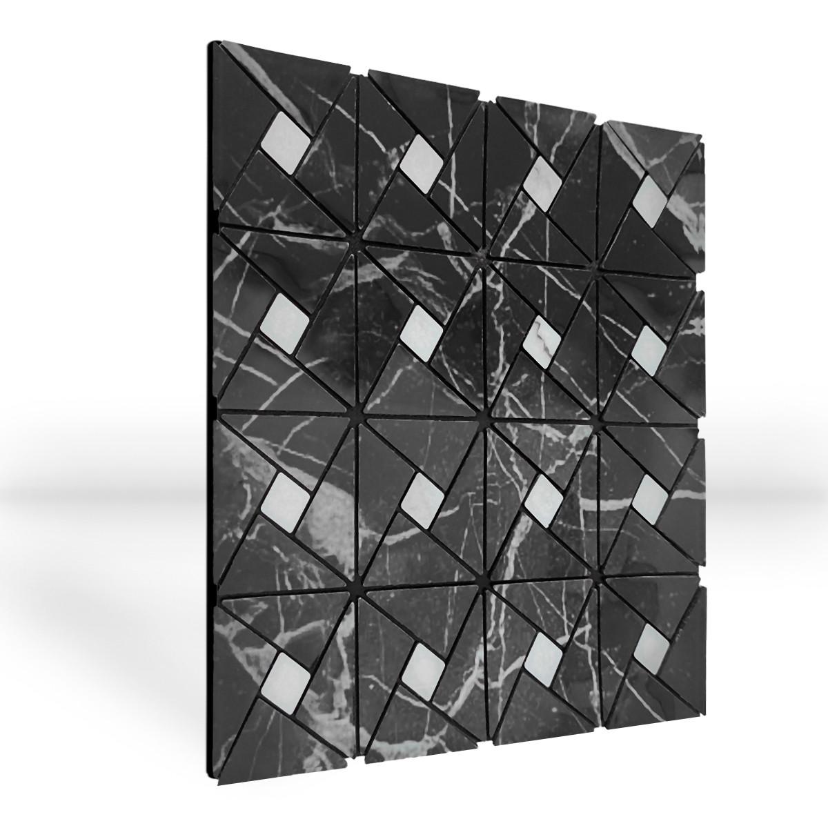 Плитка самоклеящаяся PET фигуры/ромбики мрамор 30х30 см 4 мм Черный