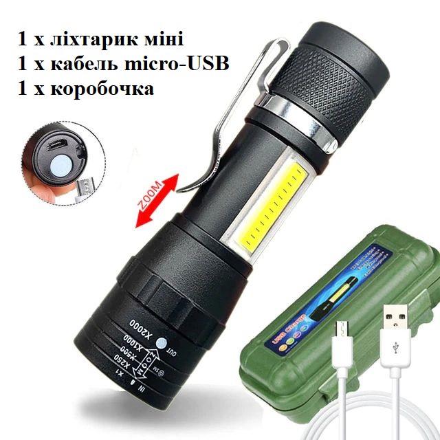 Фонарик карманный XPE-COB Zoom USB-micro в коробке (204348) - фото 5