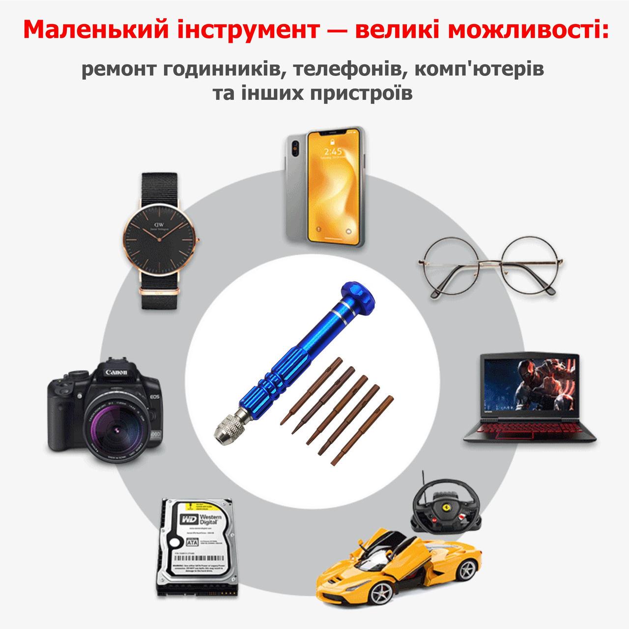 Викрутка прецизійна цангова 5 намагнічених змінних жал Blue (137757) - фото 9 Викрутка прецизійна цангова 5 намагнічених змінних жал Blue (137757) - фото 9