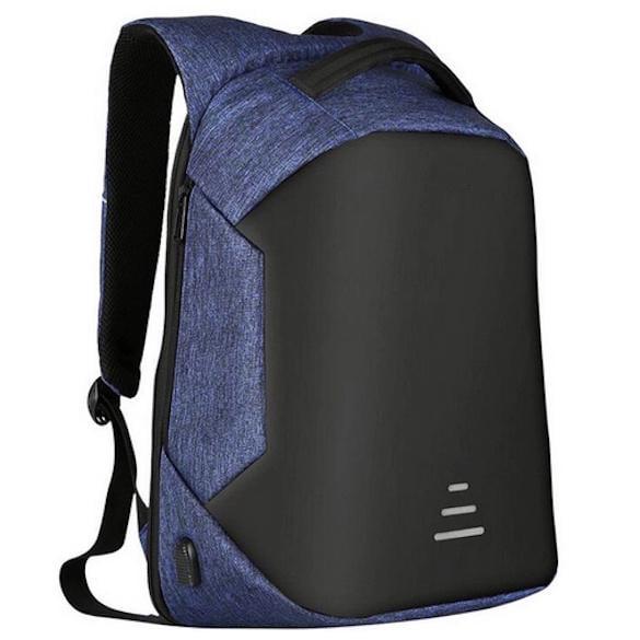 Рюкзак с защитой от карманников и USB-портом Синий с черным (AMN-01-Blue/Black)