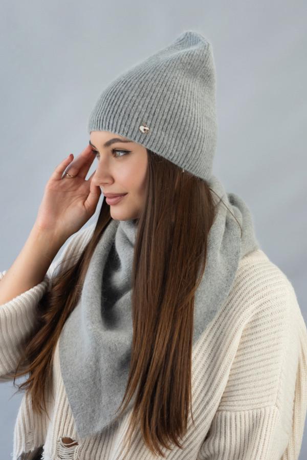 Комплект женский Ажен шапка и косынка Серый
