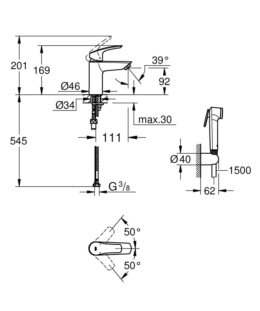 Смеситель для раковины с гигиеническим душем Grohe Eurosmart (23124003) - фото 3