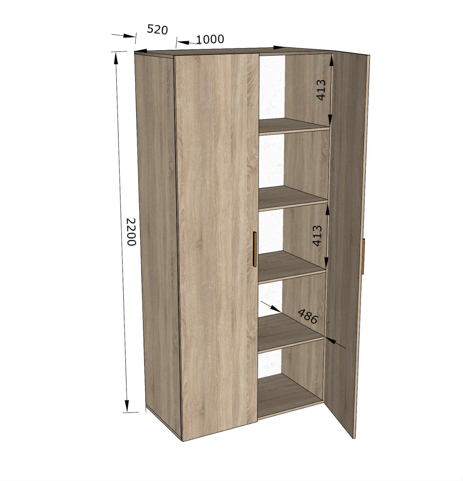 Шкаф распашный Moreli FS-10 с полками 1000х2200х520 мм Дуб сонома - фото 2
