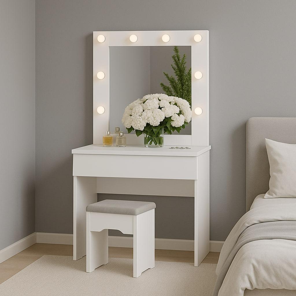 Туалетный столик New and Classic с квадратным зеркалом 1600х800х400 мм Белый аляска (ТЗ-Лайт 1-6) - фото 1 Туалетный столик New and Classic с квадратным зеркалом 1600х800х400 мм Белый аляска (ТЗ-Лайт 1-6) - фото 1