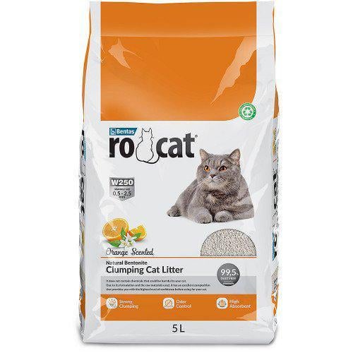 Наполнитель бентонитовый RoCat Orange Scented для кошачьего туалета, с ароматом апельсина 5 л 4,3 кг
