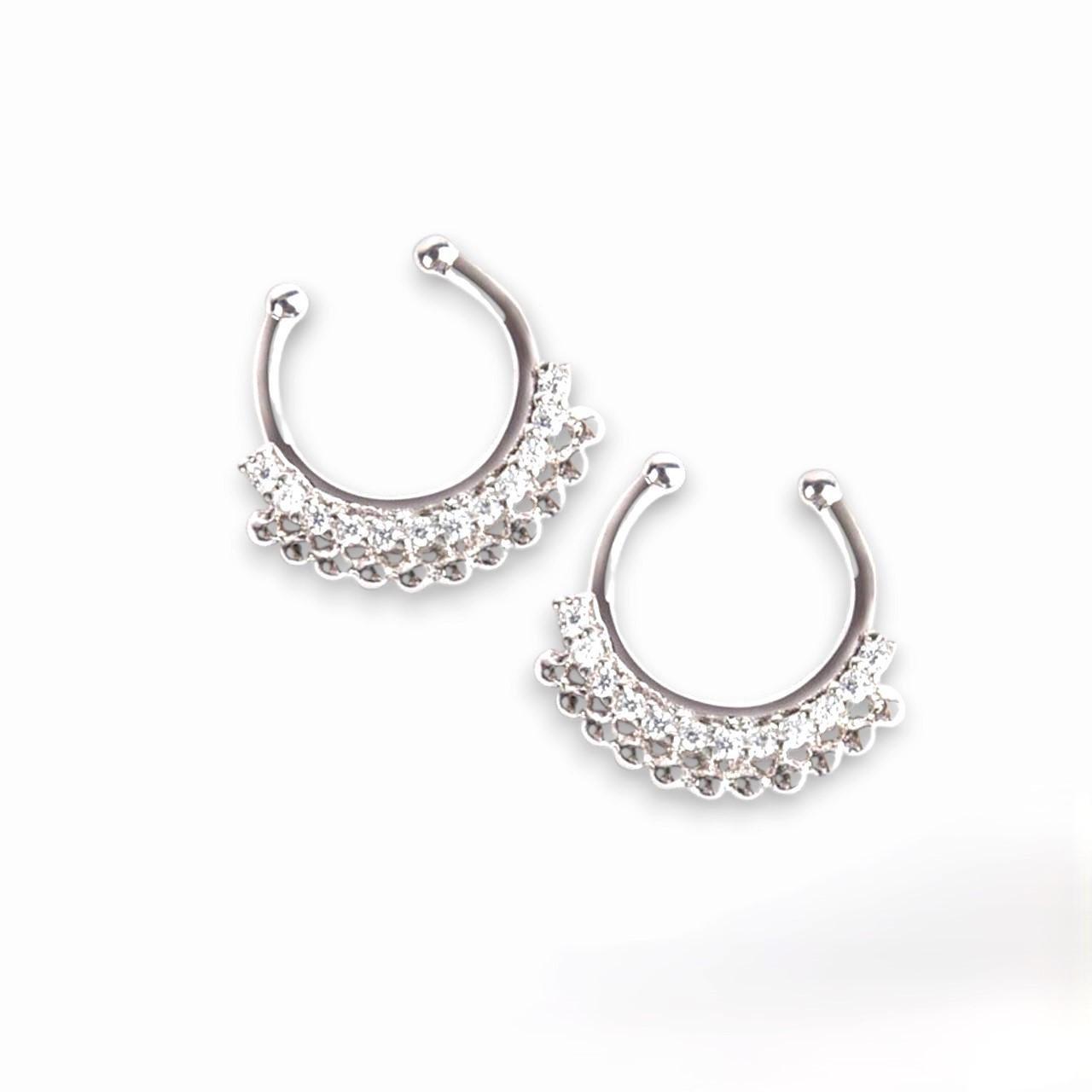 Септум обманка №3 сережка для пірсингу 12 страз 11,5х13,5 мм Ø 7 мм 1 шт. Платина (ПС0703о01)