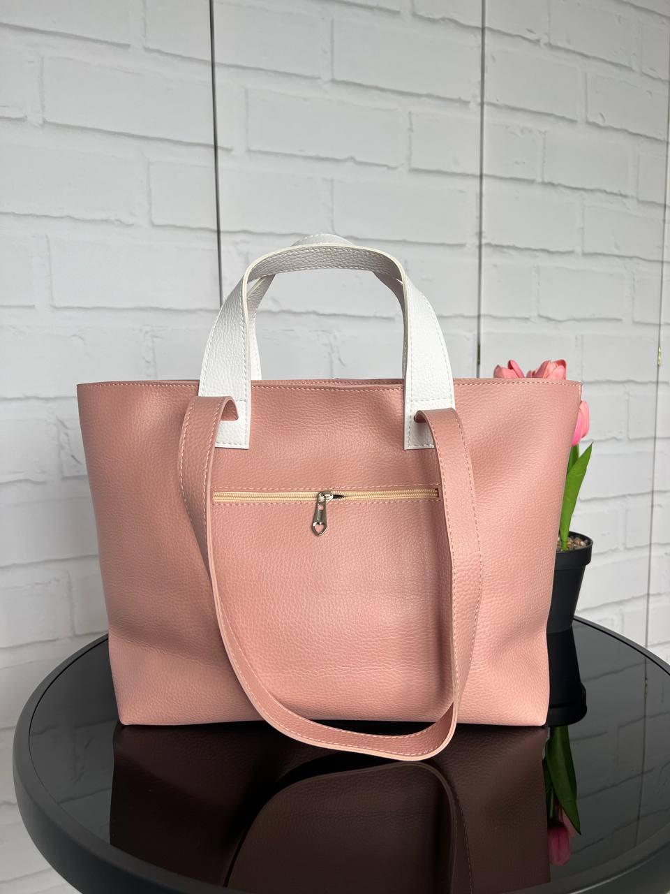 Сумка шопер женская на плечо из экокожи большая вместительная для документов Пудра - фото 5