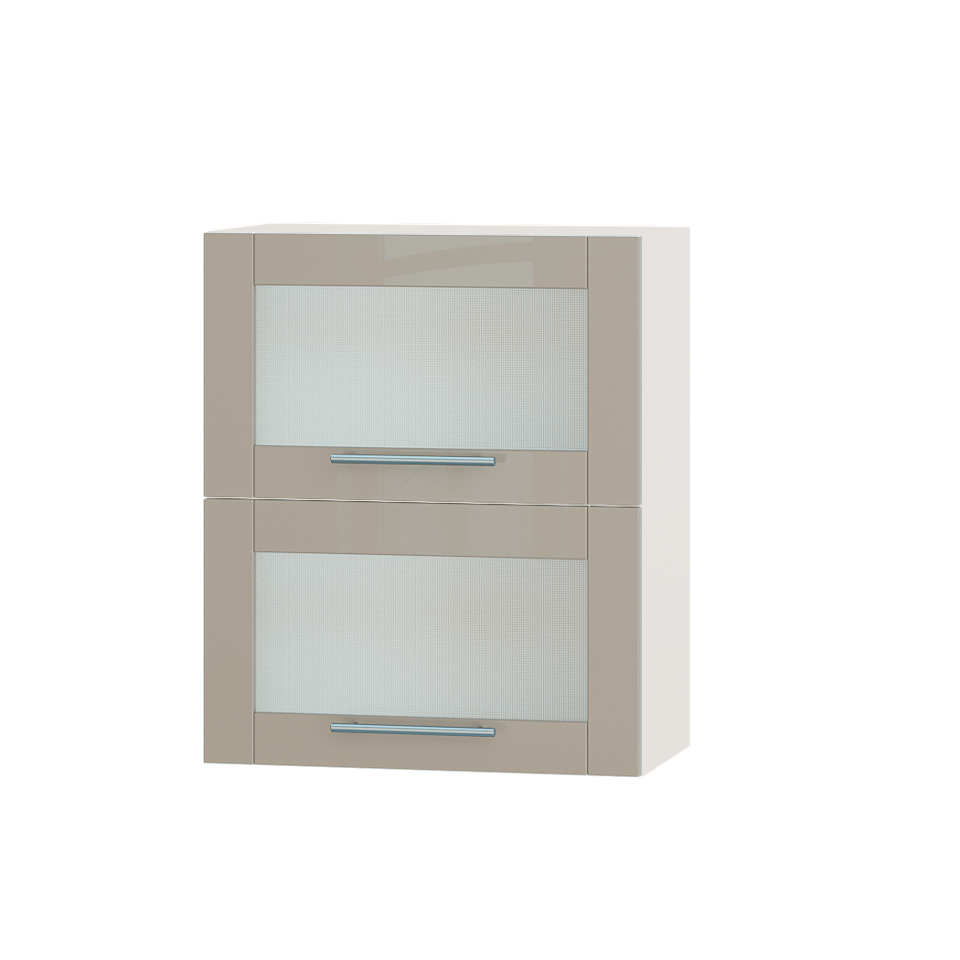 Шкаф верхний Эверест Акрил модуль Верх витрина ВВ14-600 60х30х72 см Норковый глянец/Белый (02014)